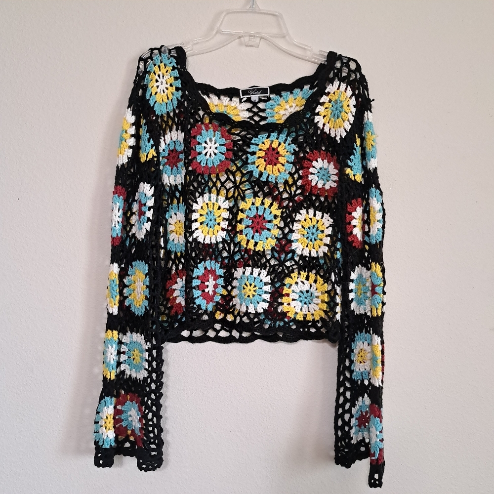 Vintage Vivid Colorful Crochet Sweater